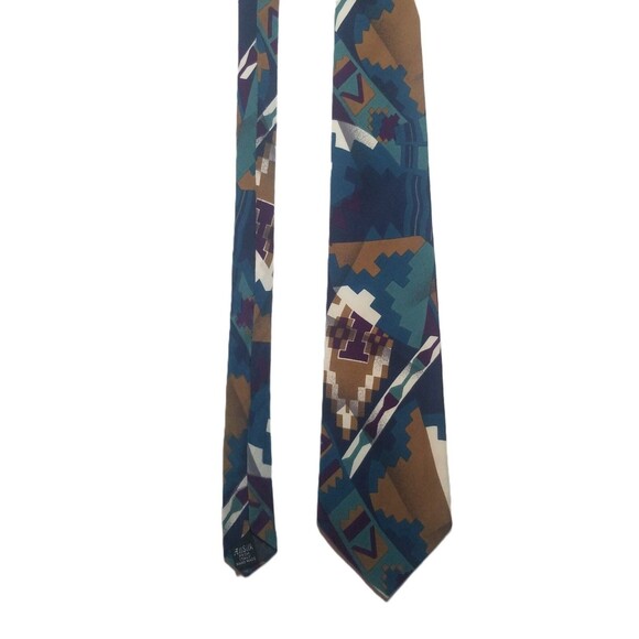 John Clarendon Mens Dress Tie Blue Geometric 100% Silk Designer - Picture 2 of 5